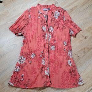 🔺️Laura Scott Coral Floral Print Crinkle Buttoned Blouse Large